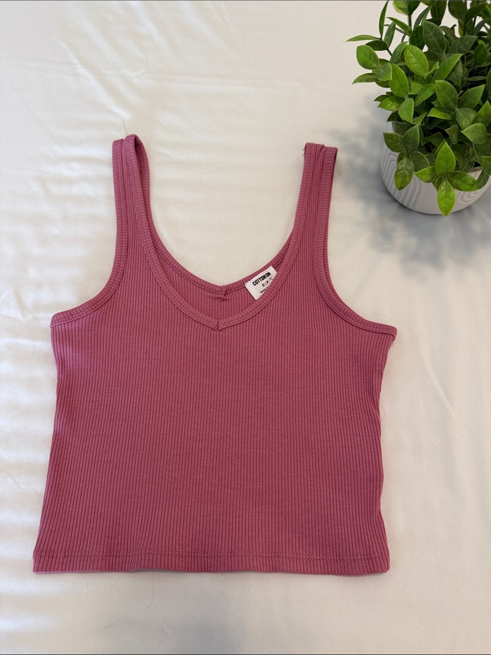 Cotton On Ribbed V-Neck Tank Top - Mauve Pink